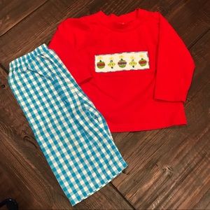 Three Smocking Place smocked ornament set.